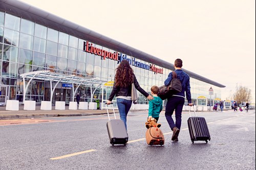 Family arriving at liverpool airport
