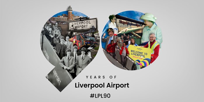 Collage of iconic moment from 90 years of Liverpool John Lennon Airport