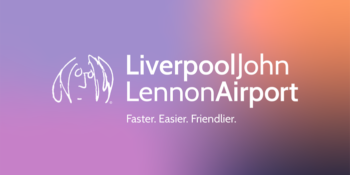 New Liverpool John Lennon Airport logo on Aura background